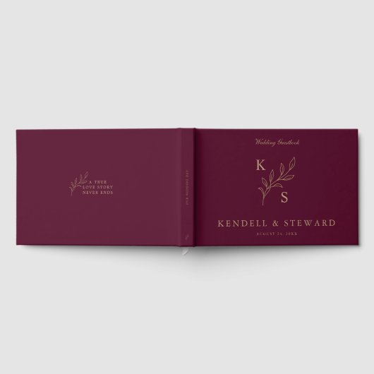 Elegant Greenery Floral Wedding Logo Monogram Gästebuch (Voll)