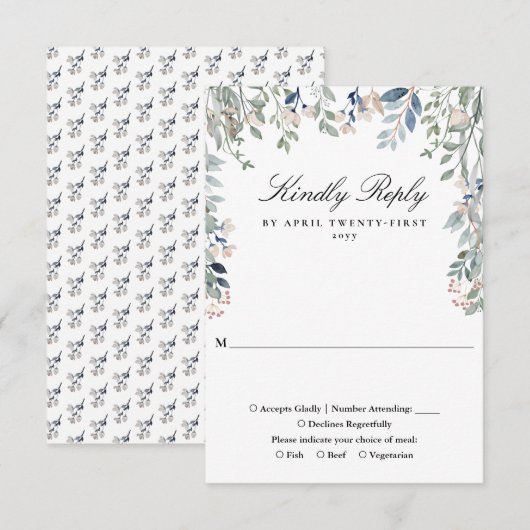 Elegant Greenery Floral Wildblumen Hochzeit RSVP Karte (Vorne/Hinten)