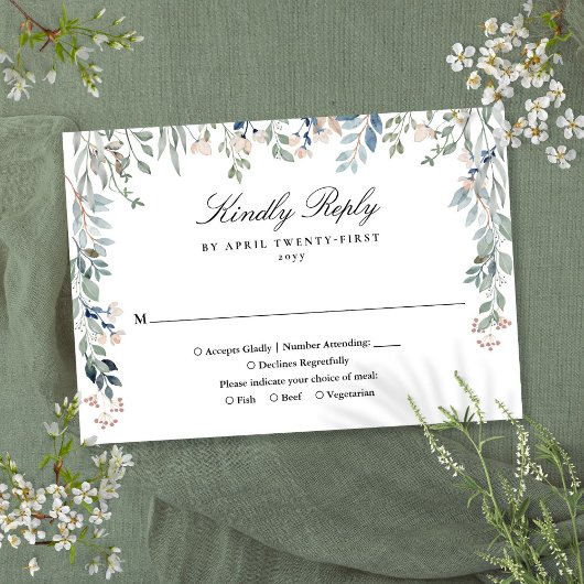 Elegant Greenery Floral Wildblumen Hochzeit RSVP Karte