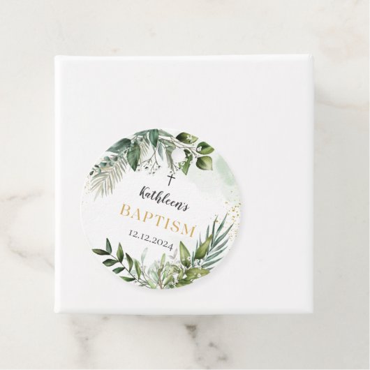 Elegant Greenery Foliage Baptisse Geschenkanhänger (Beispiel)