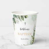 Elegant Greenery Foliage Baptisse Pappbecher (Rückseite)