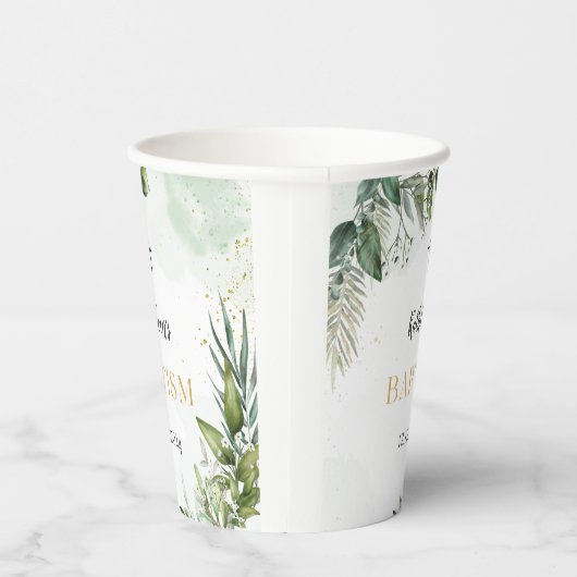 Elegant Greenery Foliage Baptisse Pappbecher (Rechts)
