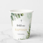 Elegant Greenery Foliage Baptisse Pappbecher (Vorderseite)