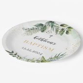 Elegant Greenery Foliage Baptisse Pappteller (Schrägansicht)