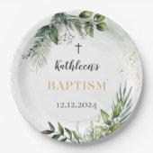 Elegant Greenery Foliage Baptisse Pappteller (Vorderseite)