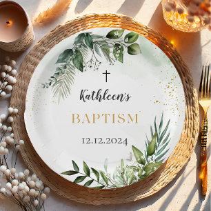 Elegant Greenery Foliage Baptisse Pappteller