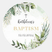 Elegant Greenery Foliage Baptisse Runder Aufkleber (Vorderseite)