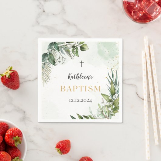 Elegant Greenery Foliage Baptisse Serviette (Beispiel)