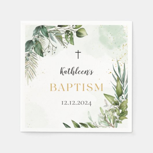 Elegant Greenery Foliage Baptisse Serviette (Vorderseite)