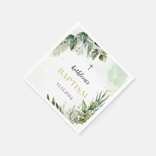 Elegant Greenery Foliage Baptisse Serviette (Ecke)