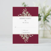Elegant Greenery Foliage Burgundy Wedding RSVP Karte (Stehend Vorderseite)
