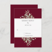 Elegant Greenery Foliage Burgundy Wedding RSVP Karte (Vorne/Hinten)