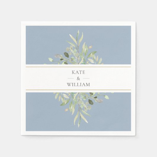 Elegant Greenery Foliage Dusty Blue Wedding Serviette (Vorderseite)