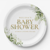 Elegant Greenery Foliage Gold Baby Shower Pappteller (Vorderseite)