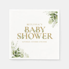 Elegant Greenery Foliage Gold Baby Shower Serviette