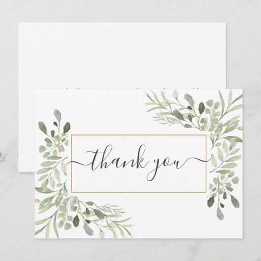 Elegant Greenery Foliage Modernes Skript Dankeskarte (Vorne/Hinten)