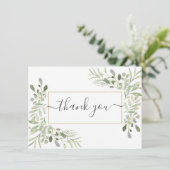 Elegant Greenery Foliage Modernes Skript Dankeskarte (Stehend Vorderseite)