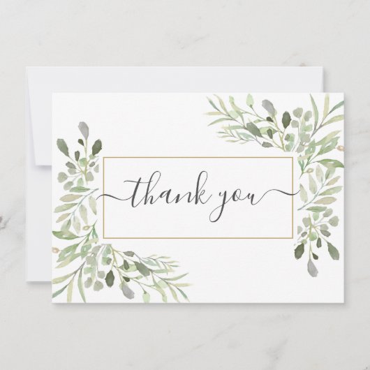 Elegant Greenery Foliage Modernes Skript Dankeskarte (Vorderseite)