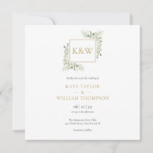 Elegant Greenery Foliage Monogram Square Wedding