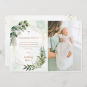 Elegant Greenery Foliage Taufe Danke Karte (Vorne/Hinten)