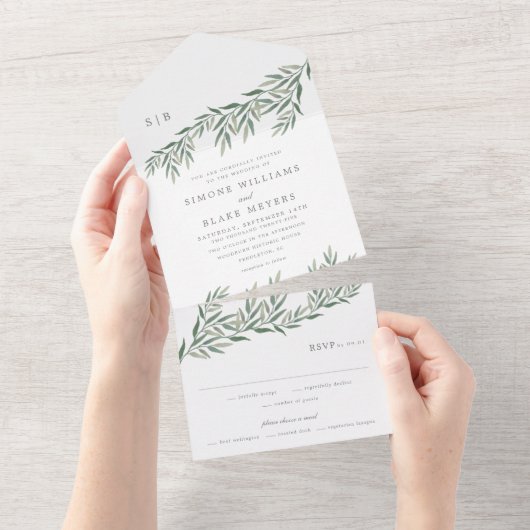 Elegant Greenery Foliage Wedding All In One Einladung (Abreißen)