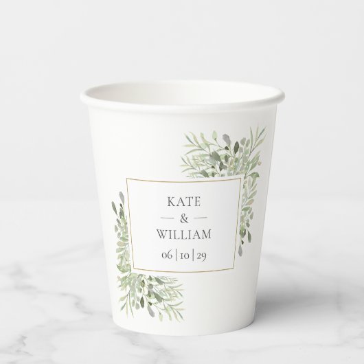 Elegant Greenery Foliage Wedding Pappbecher (Rückseite)