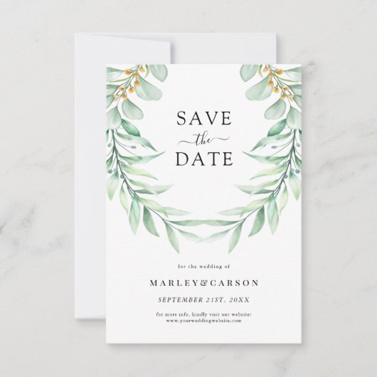 Elegant Greenery Foliage Wedding Save The Date (Vorderseite)
