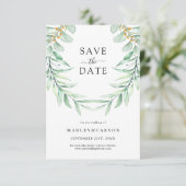 Elegant Greenery Foliage Wedding Save The Date (Stehend Vorderseite)