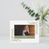 Elegant Greenery Foto Abschluss Vielen Dank Postkarte (Stehend Vorderseite)
