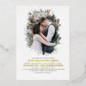 Elegant Greenery Foto Overlay White Wedding Folieneinladung (Vorderseite)