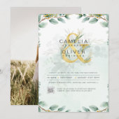 Elegant Greenery FOTO Wedding Einladung QR CODE (Vorne/Hinten)