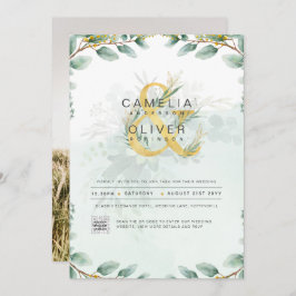 Elegant Greenery FOTO Wedding Einladung QR CODE