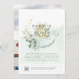 Elegant Greenery FOTO Wedding Einladung QR CODE