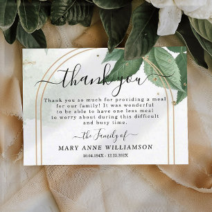 Elegant Greenery Funeral Food Danke Karte