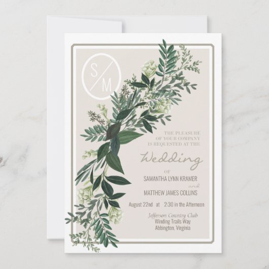 Elegant Greenery Garland Ferns and Berries Einladung (Vorderseite)