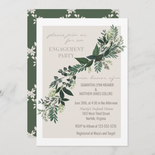 Elegant Greenery Garland Ferns Engagement Party Einladung (Vorne/Hinten)