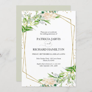 Elegant Greenery Geometric Wedding Anniversary Einladung