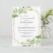 Elegant Greenery Geometric Wedding Vow Renewal Einladung (Stehend Vorderseite)