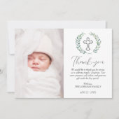 Elegant Greenery Girl Boy Baptism Foto Dankeskarte (Vorderseite)