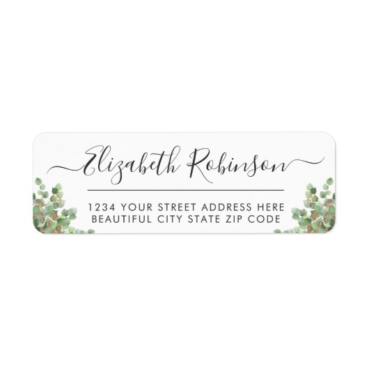 Elegant Greenery Girly Script Address Label (Vorne)