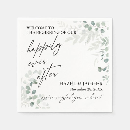 Elegant Greenery glücklich immer nach Serviette (Vorderseite)