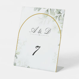 Elegant Greenery & Gold Arch Wedding Table Number Sockelschild