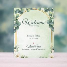 Elegant Greenery Gold Arch Wedding Welcome Acrylschild