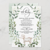 Elegant Greenery Gold Baby Lamb Virtual Shower Einladung (Vorne/Hinten)