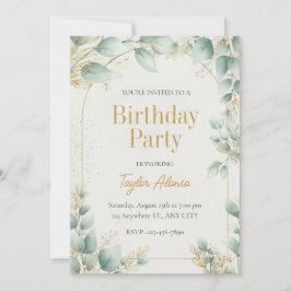 Elegant Greenery Gold Birthday Invitation Einladung
