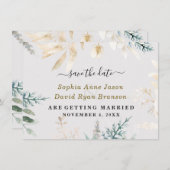 Elegant Greenery Gold Blätter Hochzeitkalligraphie Save The Date (Vorne/Hinten)