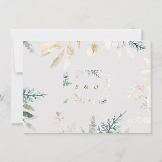 Elegant Greenery Gold Blätter Hochzeitkalligraphie Save The Date (Rückseite)