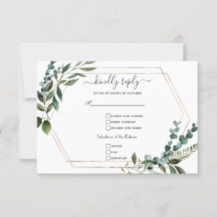 Elegant Greenery Gold Calligraphy Wedding RSVP Karte