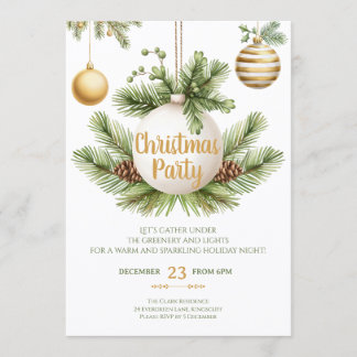 Elegant Greenery & Gold Christmas Party Invitation Einladung