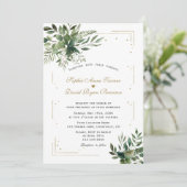 Elegant Greenery Gold Confetti Wedding Einladung (Stehend Vorderseite)